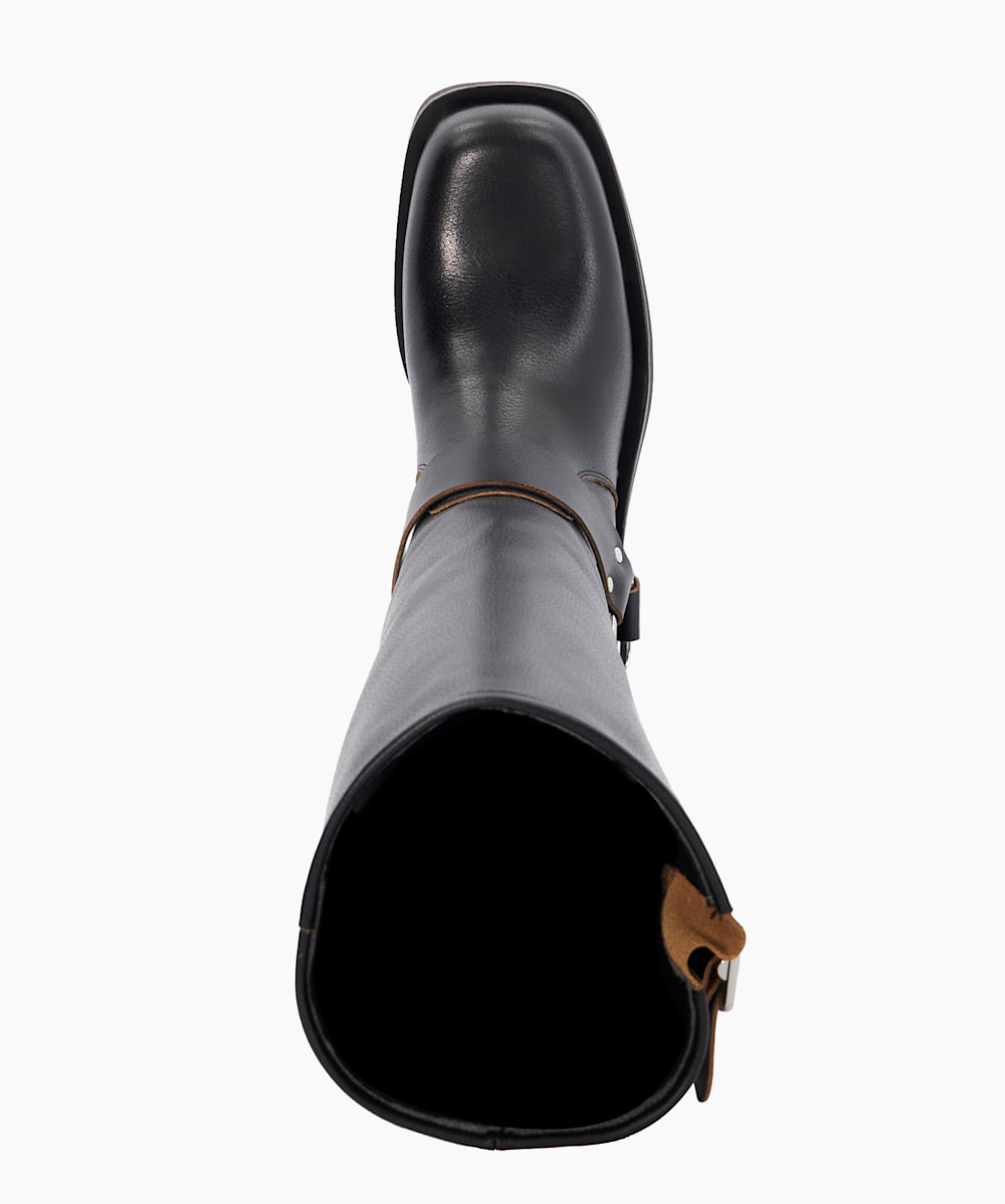 Dune risky black leather buckle hot sale ankle boot