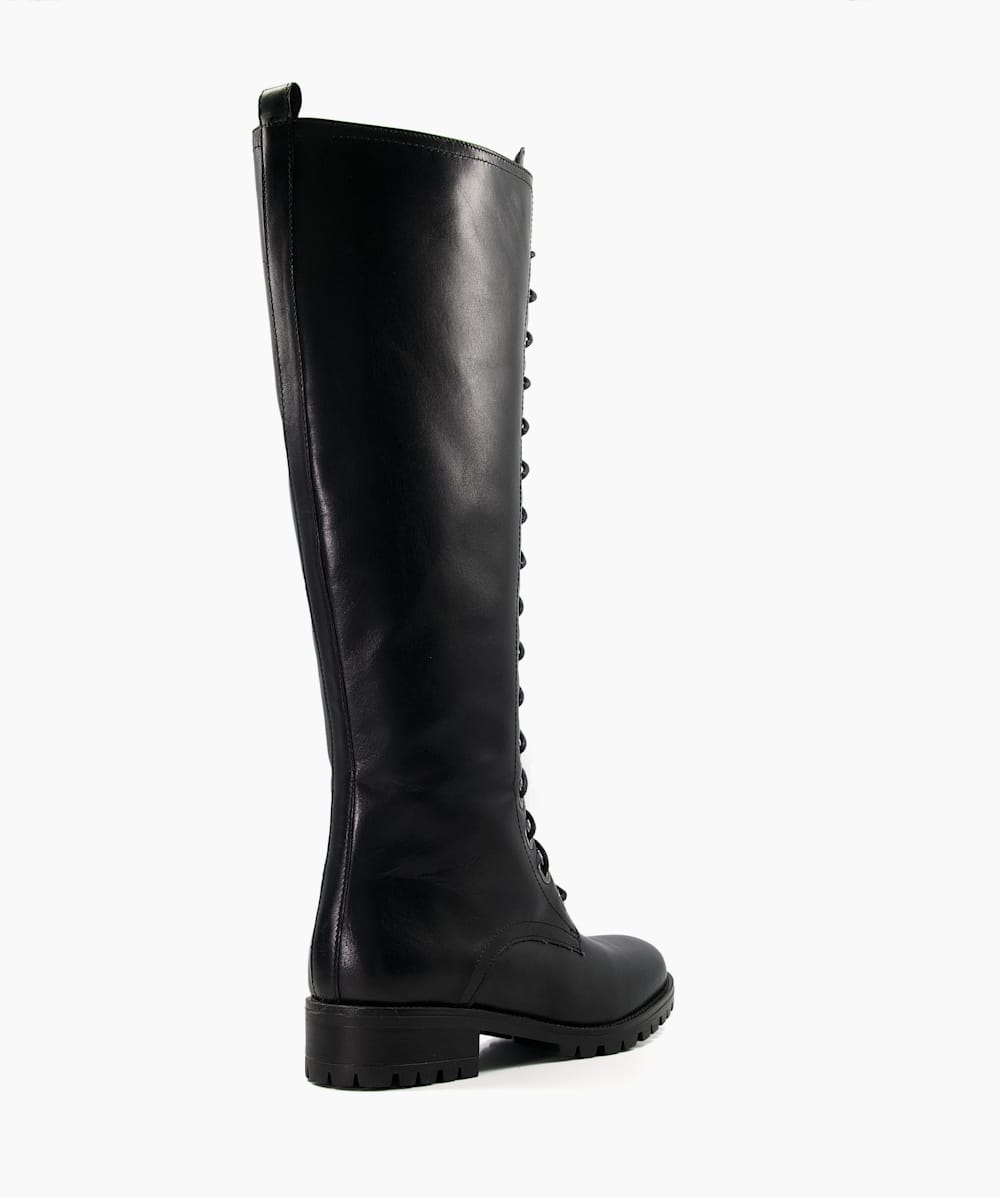 Black tie up knee high boots online
