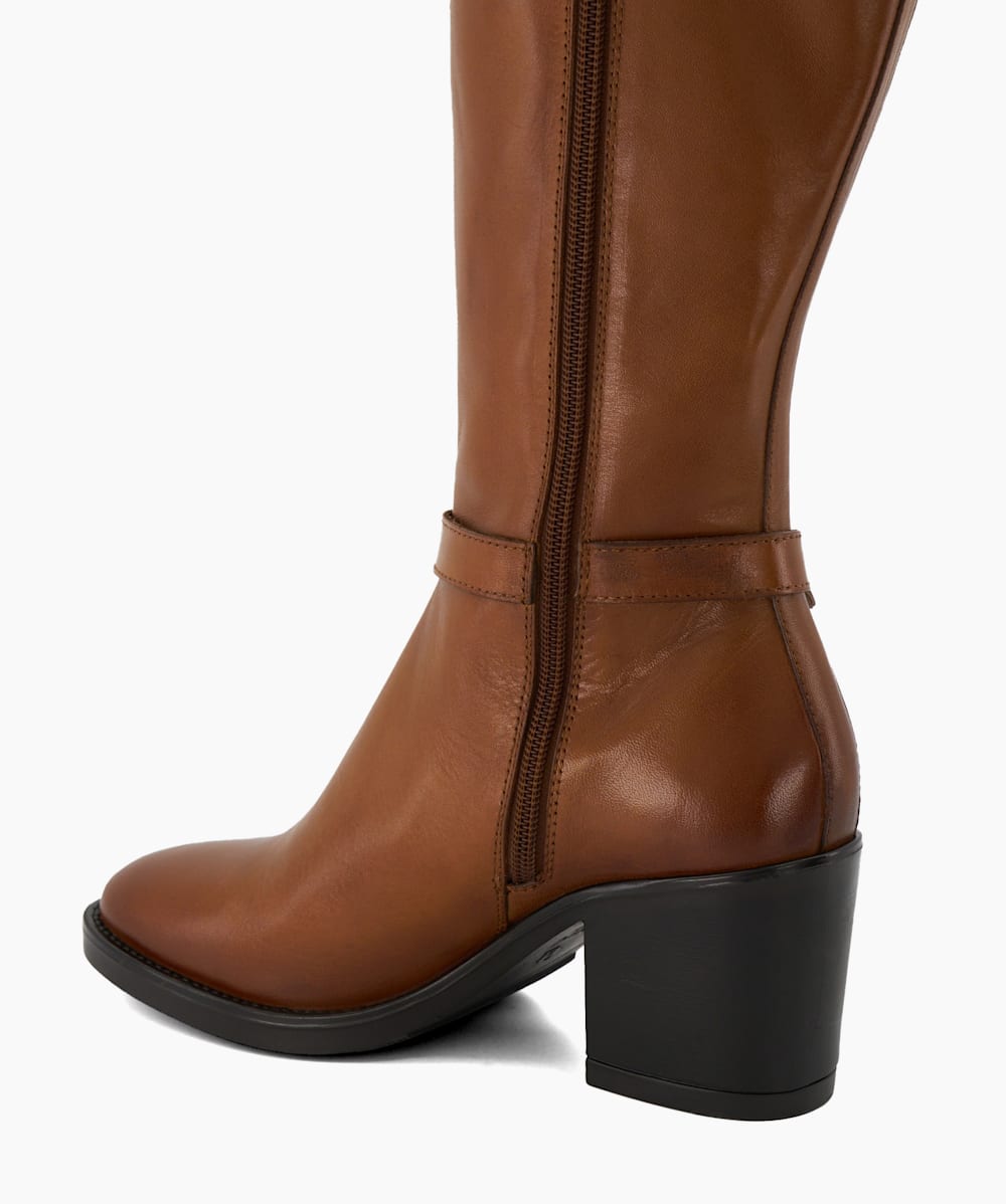 Trance Tan Leather Block Heeled Knee High Boots Dune London