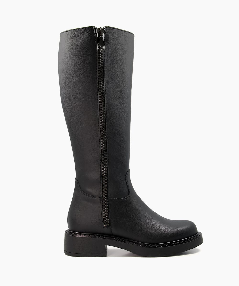 Knee high black leather boots no heel new arrivals