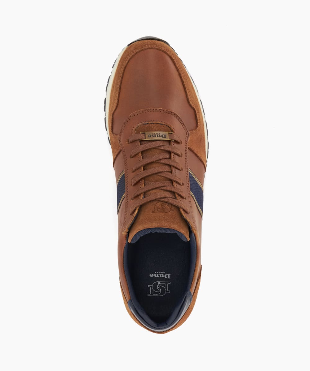 Treck Dark Tan Stripe Detail Leather Trainers Dune London