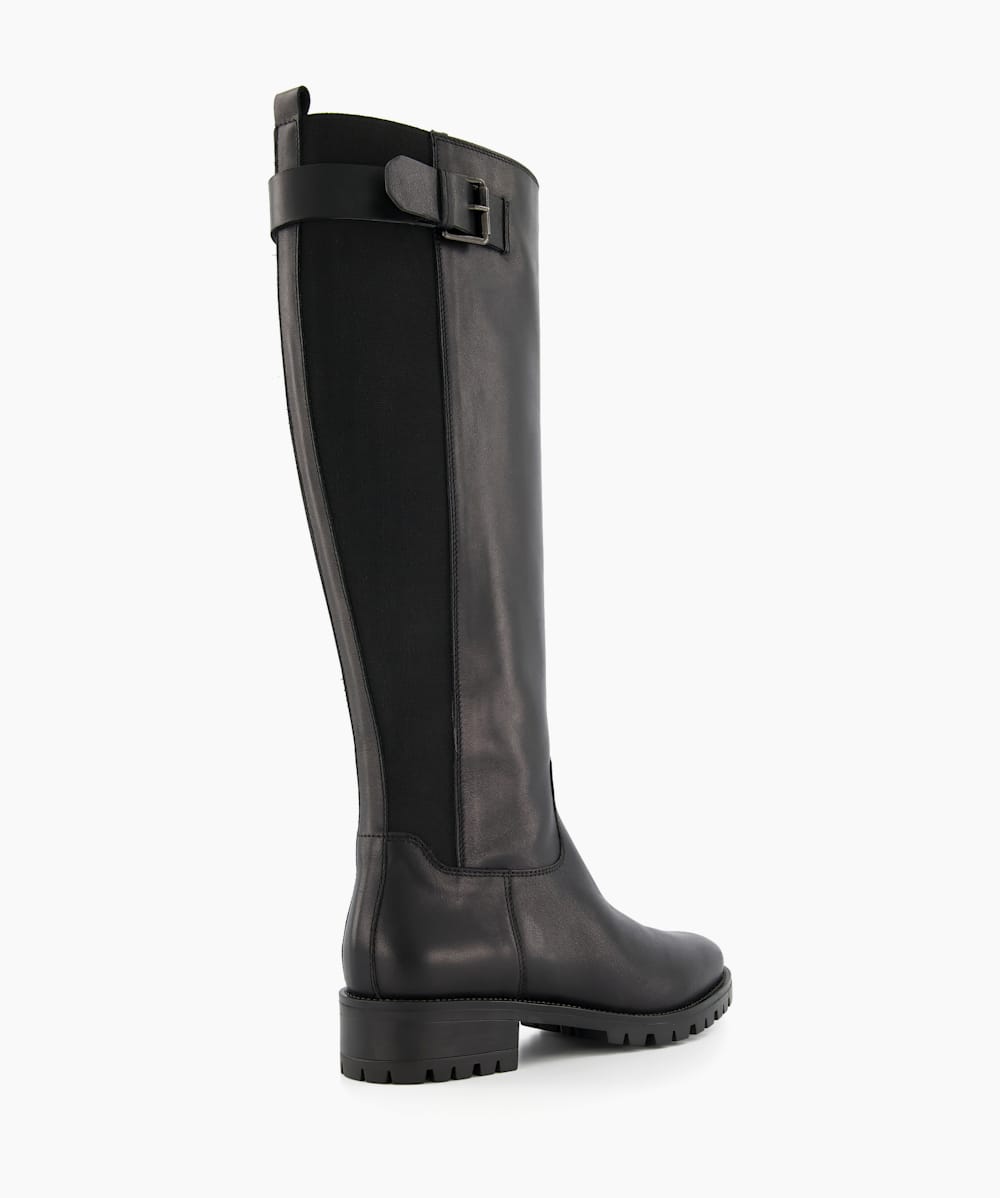 Trend Black Buckle Detail Knee High Boots Dune London