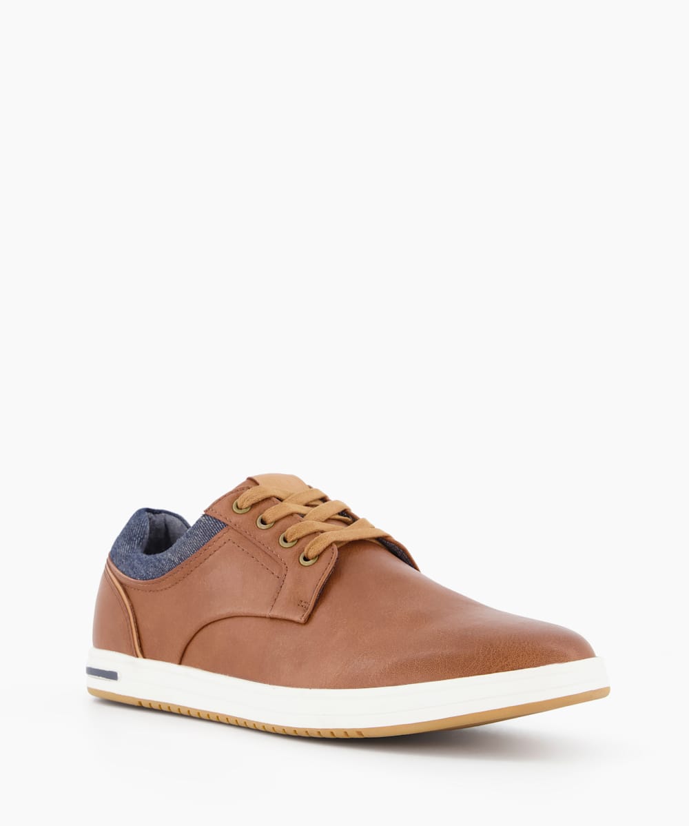 Trip Tan Textured Lace Up Trainers Dune London