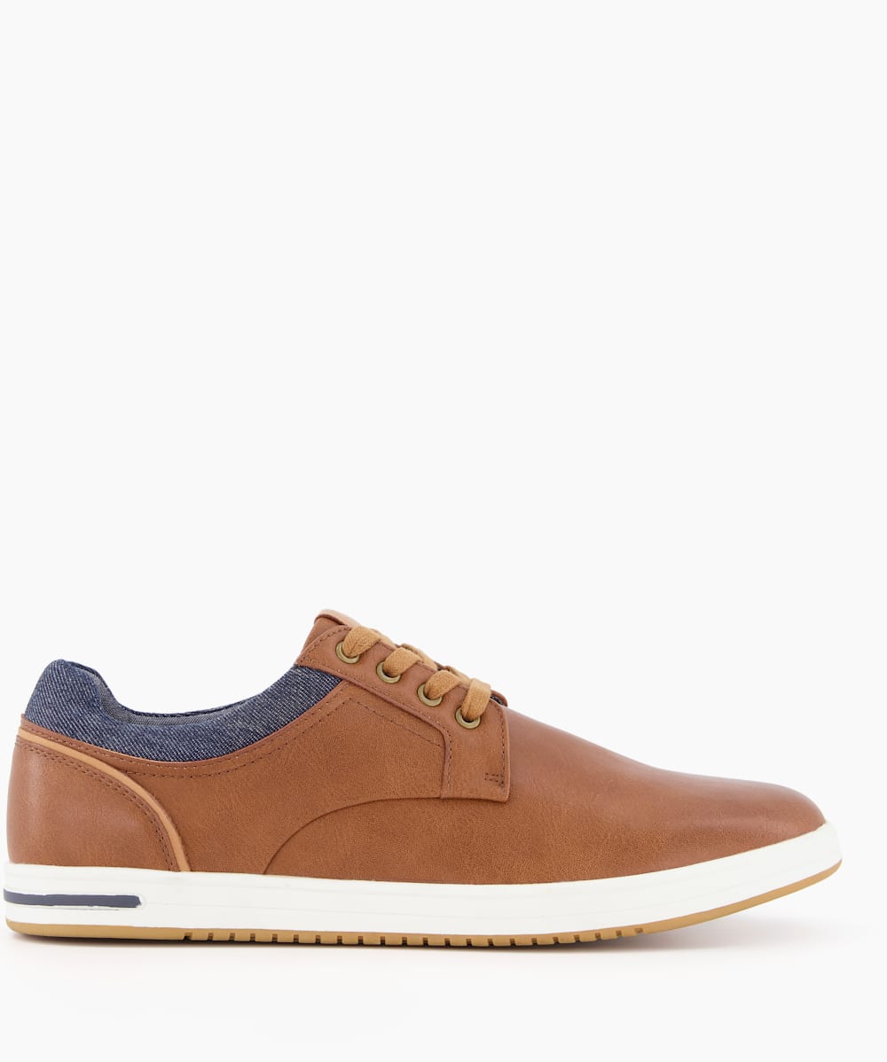 Trip Tan Textured Lace Up Trainers Dune London