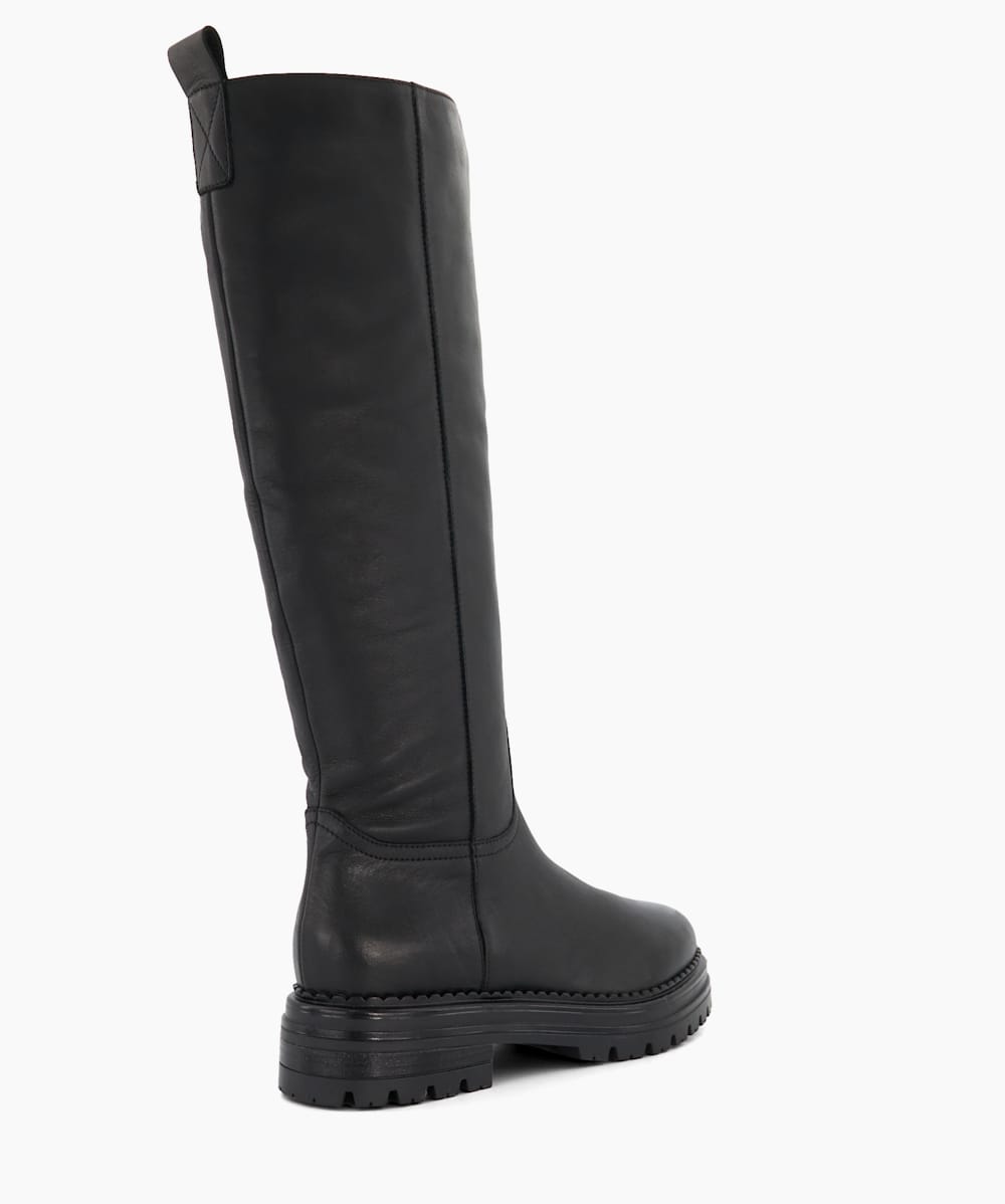 Tristina Black Casual Leather Knee High Boots Dune London