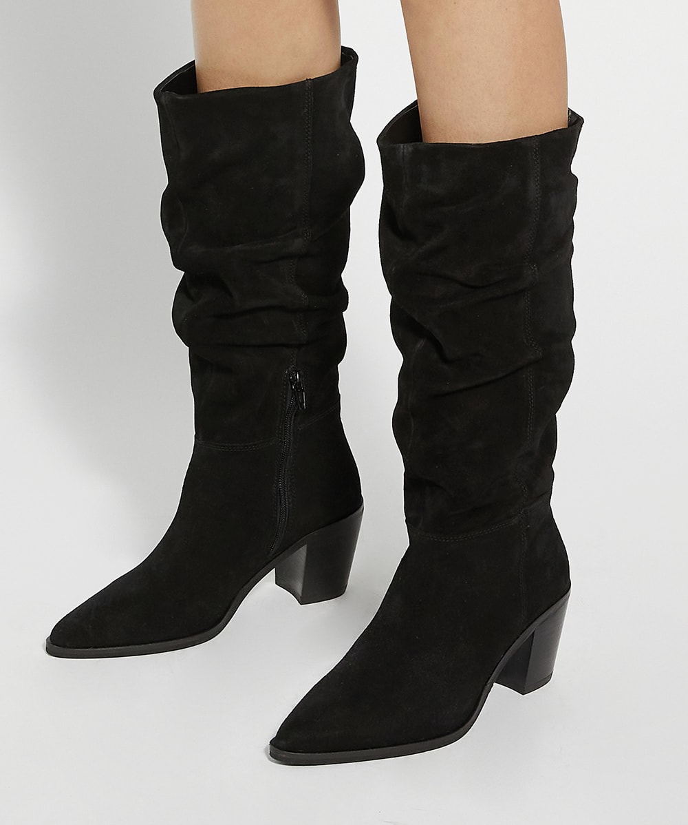 Troubles Black Suede Knee High Western Boots Dune London