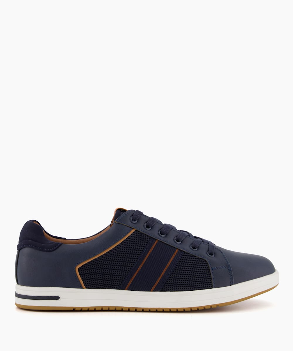 True Navy Stripe Panel Trainers Dune London