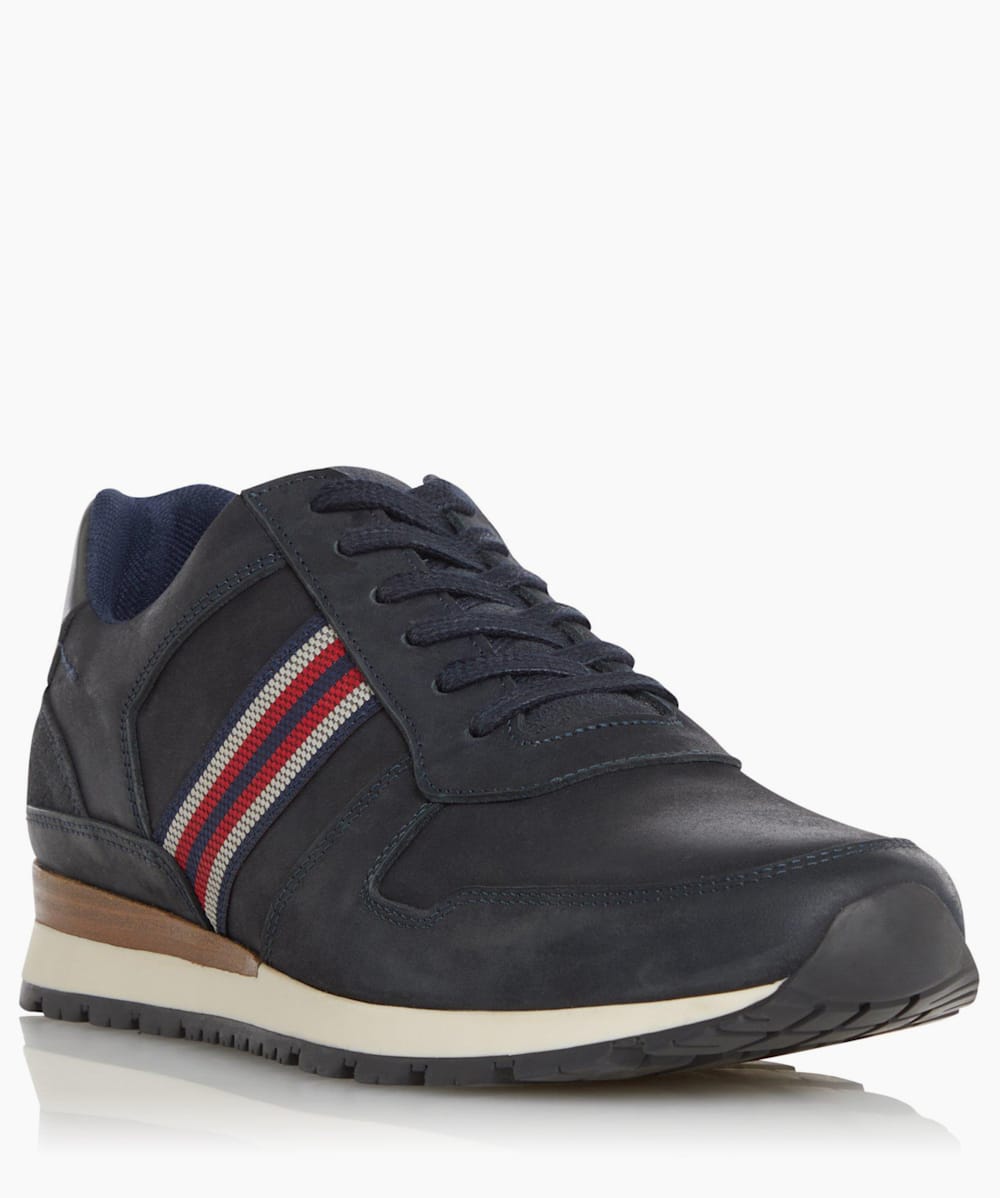 Truro Navy Side Stripe Lace Up Runner Trainers Dune London
