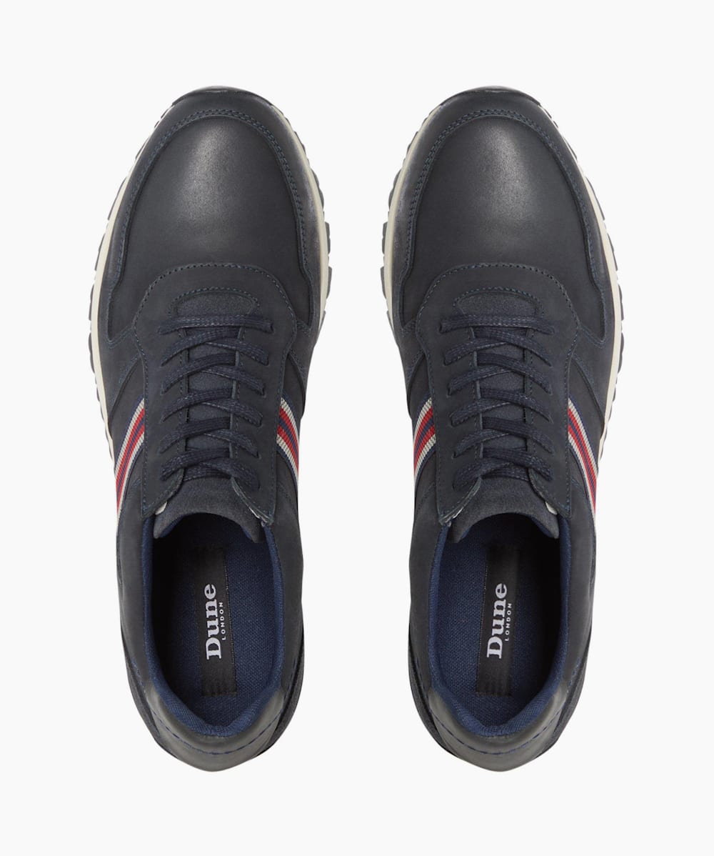 Truro Navy, Side-Stripe Lace-Up Runner Trainers | Dune London