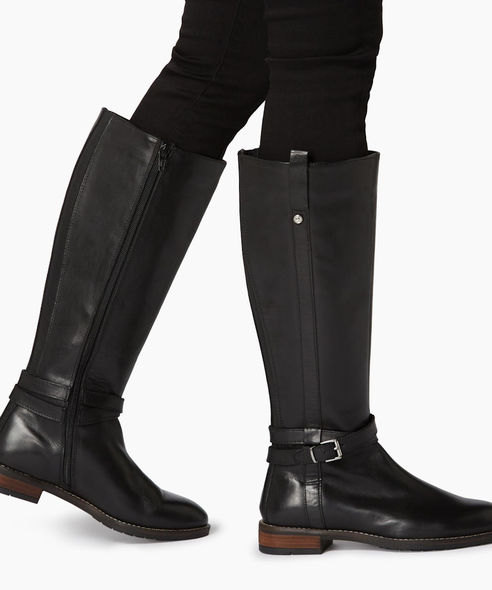 Tylar Black Double Strap Knee High Boots Dune London