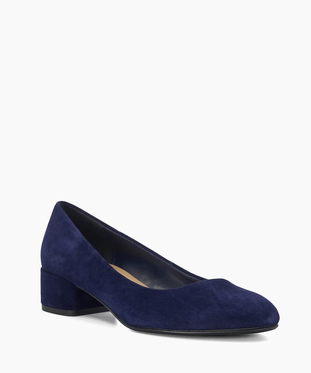Bracket Navy Wide Fit Comfort Block Heeled Courts Dune London