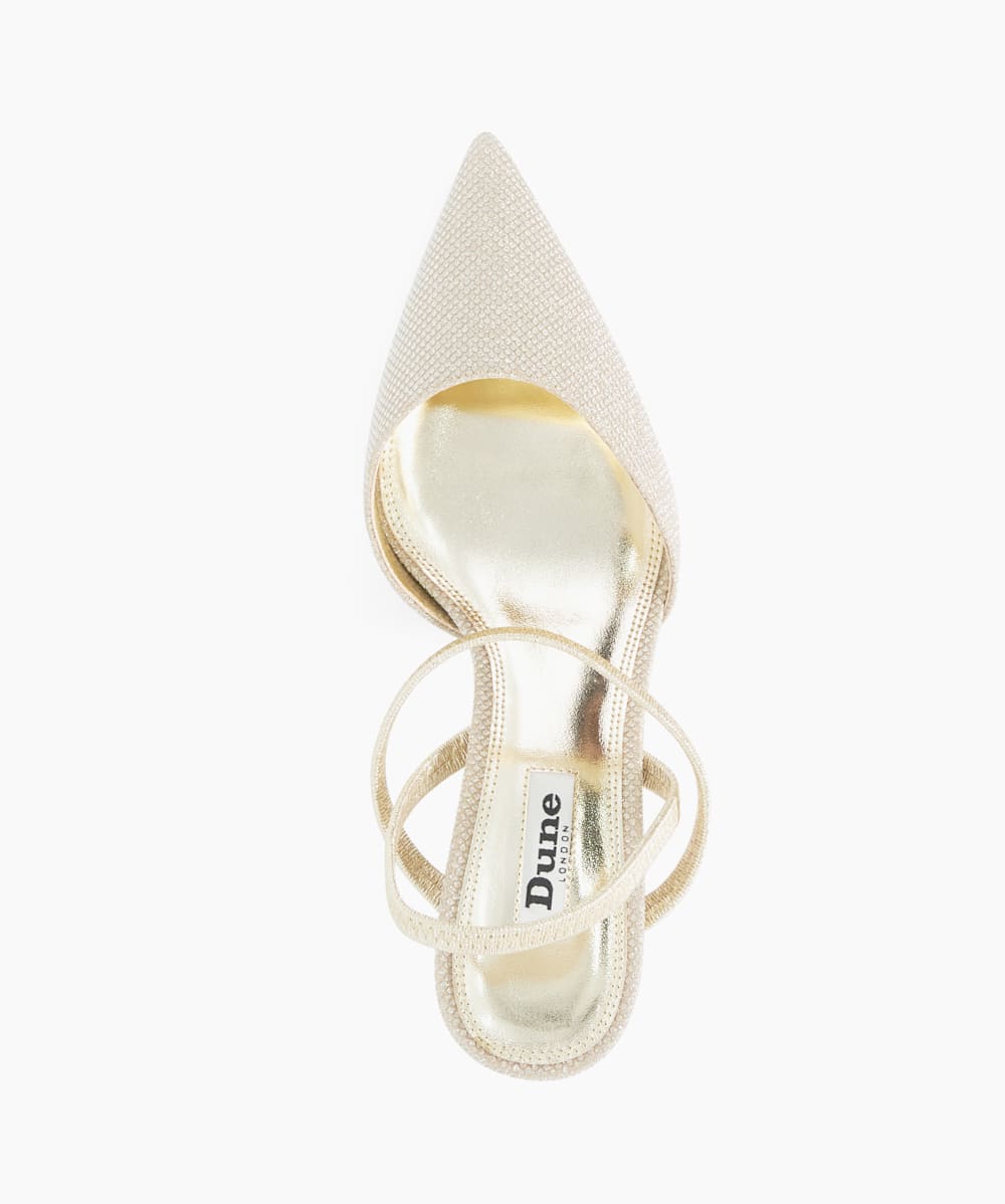 Classical Gold Wide Fit Pointed Courts With Elasticated Straps Dune London