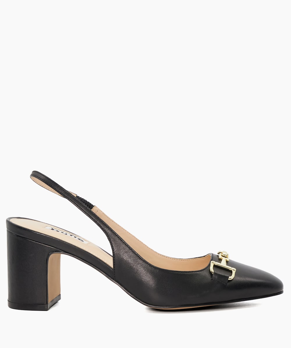 Detailed Black Wide Fit Snaffle Trim Slingback Courts Dune London
