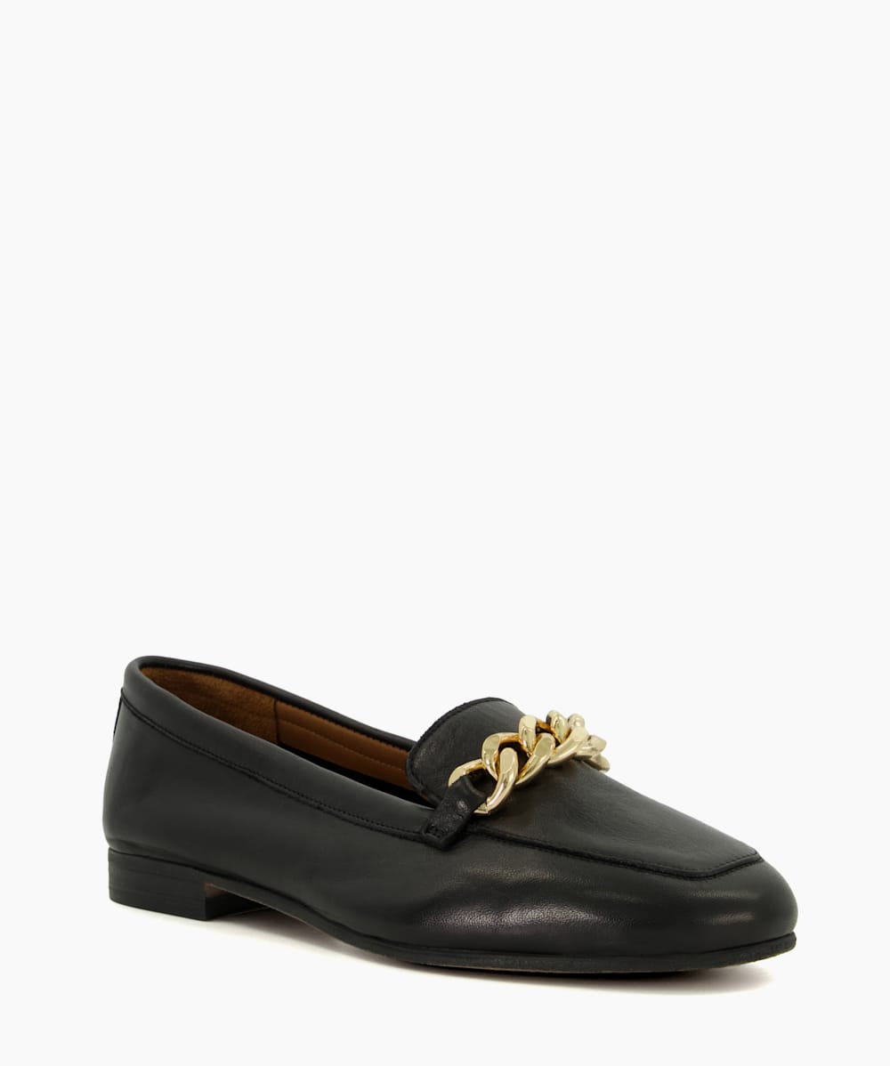 Goldsmith Black Wide Fit Chain Trim Leather Loafers Dune London