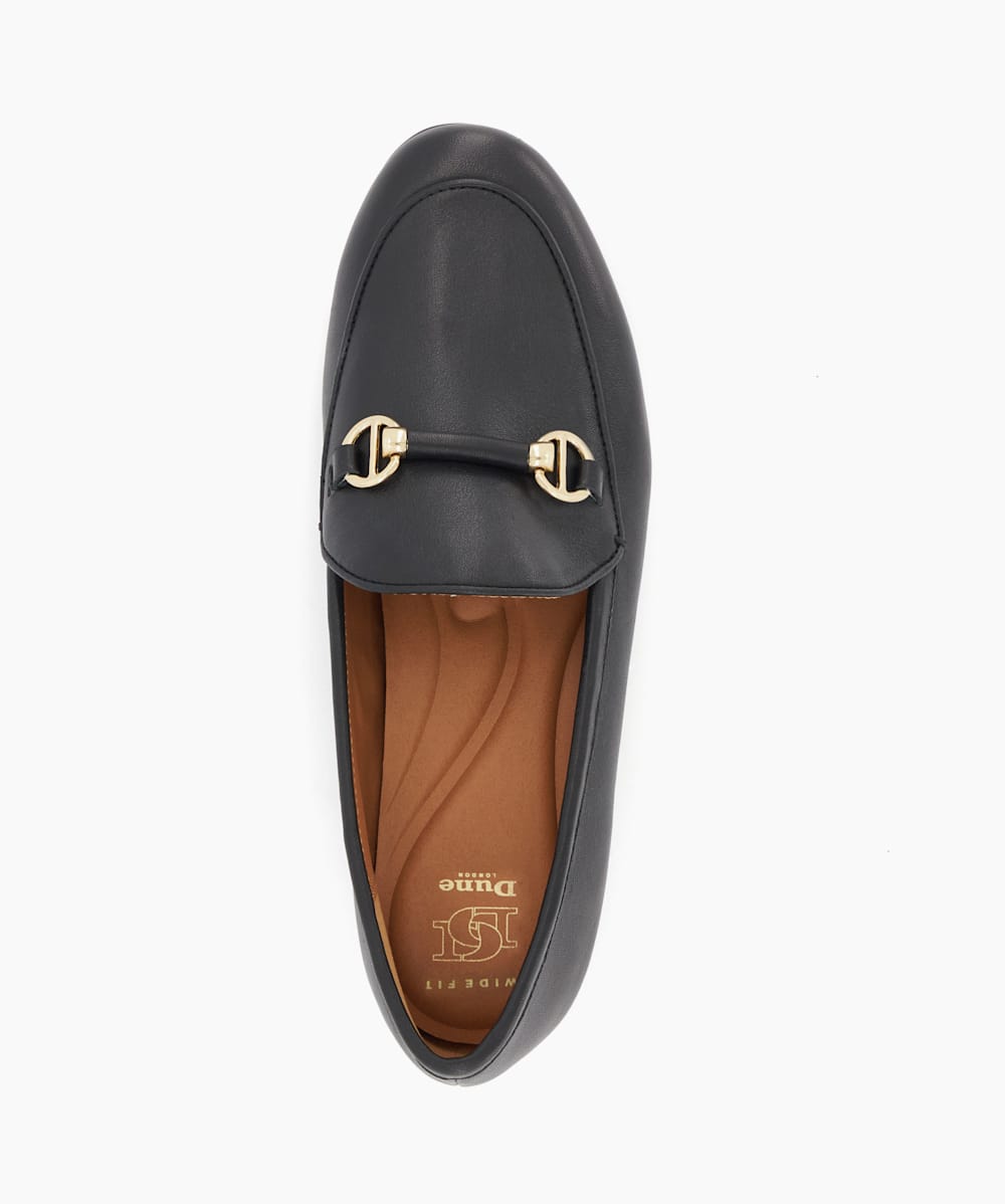 Grandeur Black Wide Fit Snaffle Trim Loafers Dune London