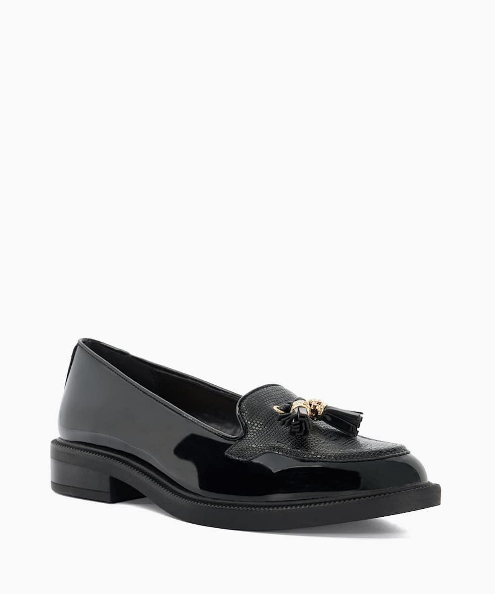 Grape Black Wide Fit Patent Tassel Loafers Dune London
