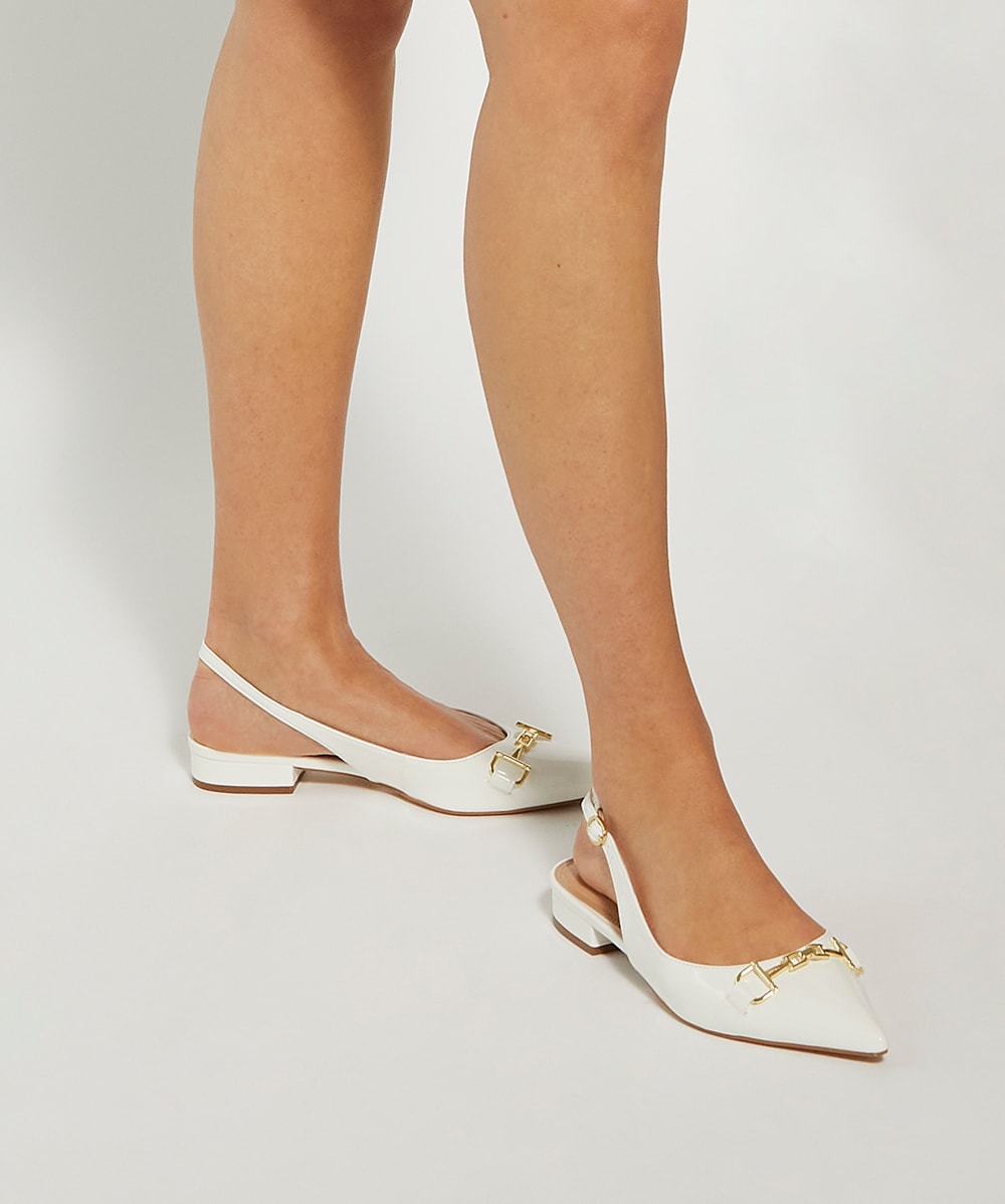 Hopeful White Wide Fit Snaffle Trim Pointed Ballet Shoes Dune London