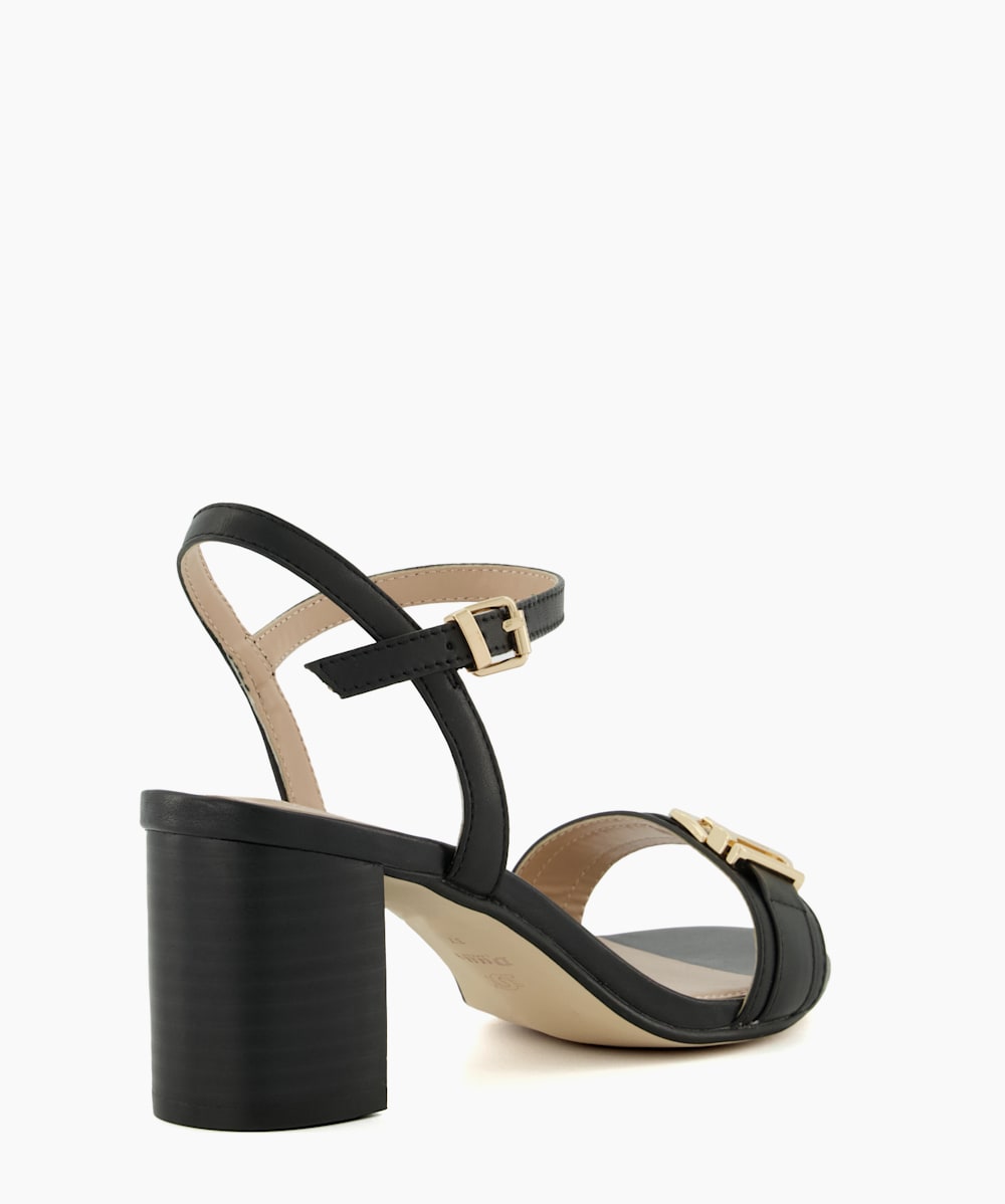 Jessie Black Wide Fit Branded Buckle Heeled Sandals Dune London