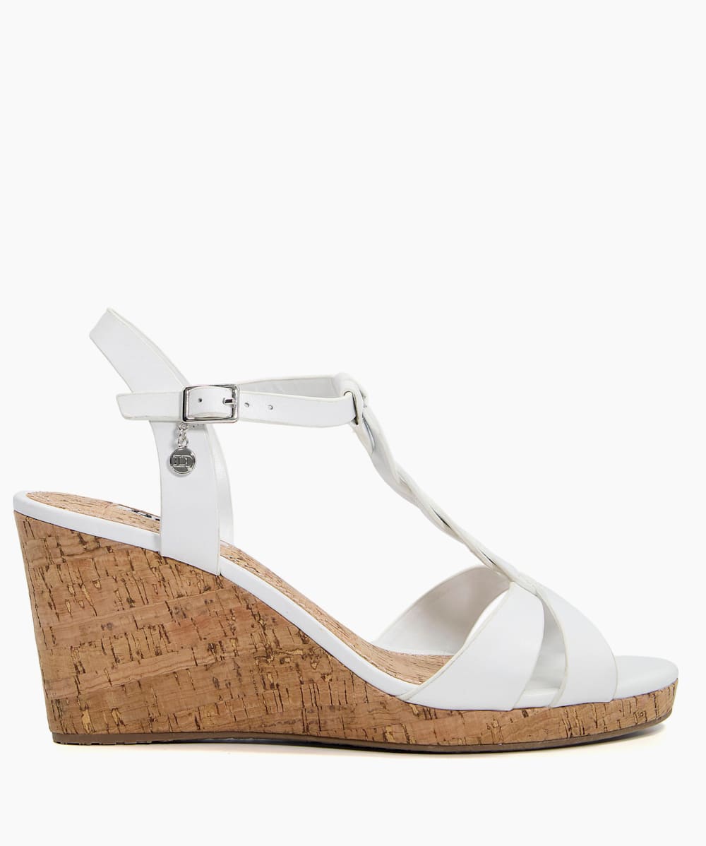 Dune koala wedge heel sandals tan top