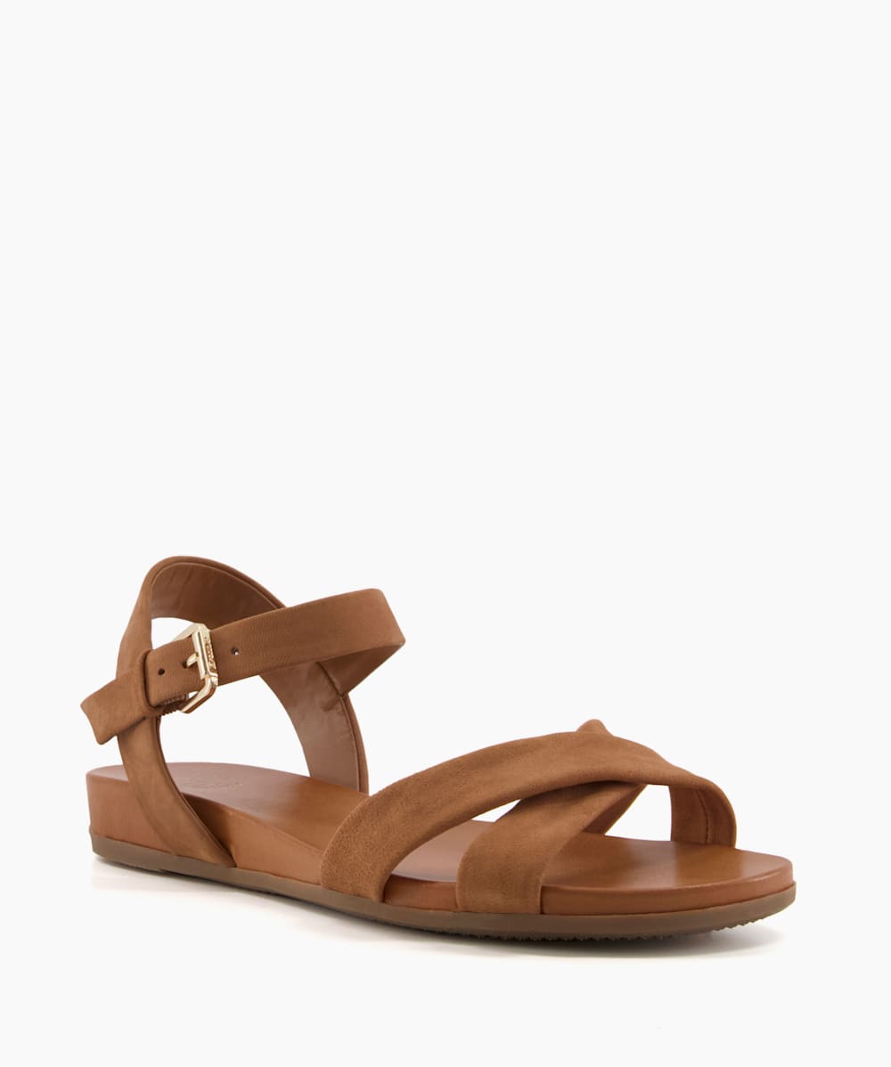 Landie Camel Wide Fit Leather Sandals Dune London