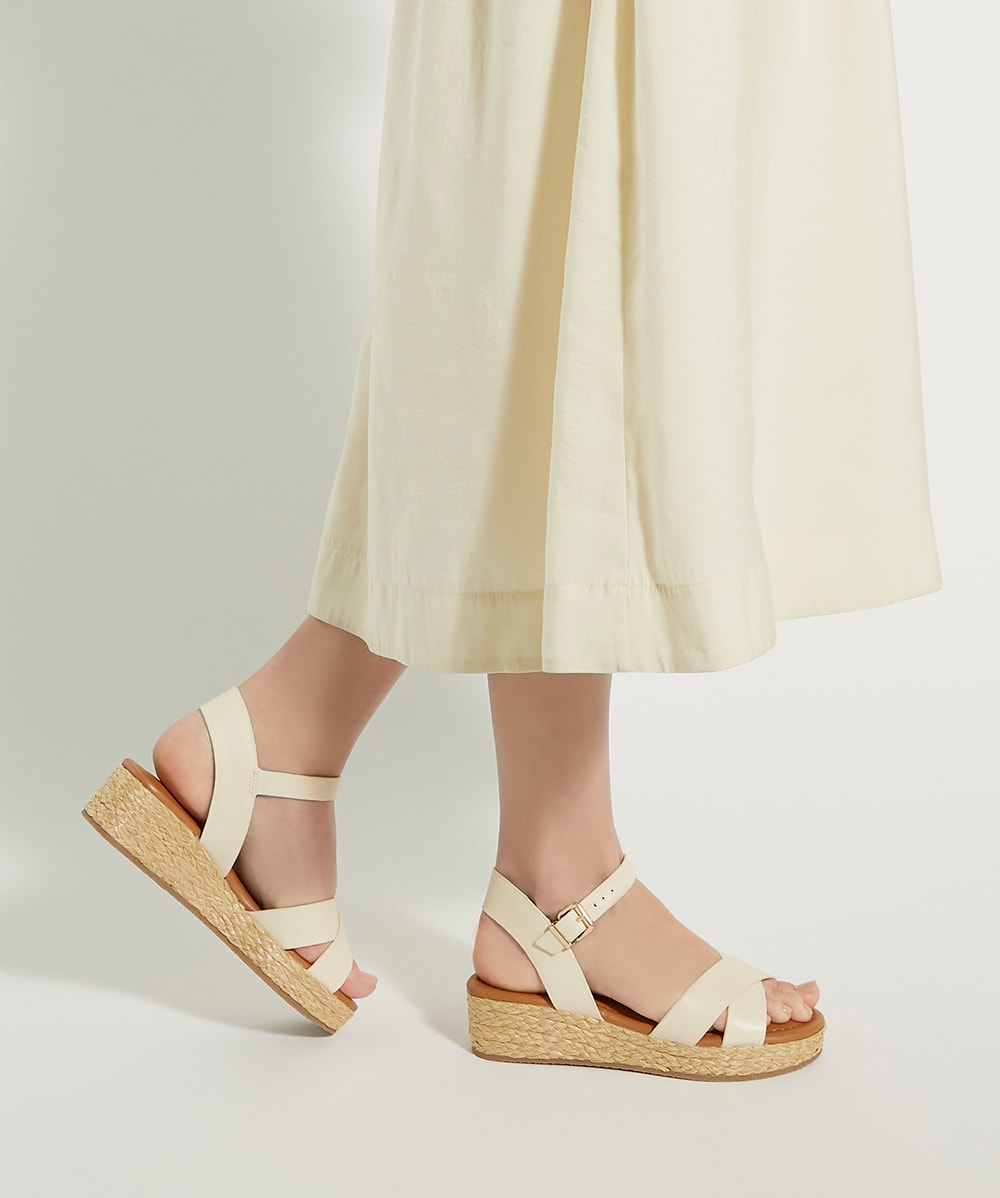 Linnie Ecru Wide Fit Woven Flatform Sandals Dune London