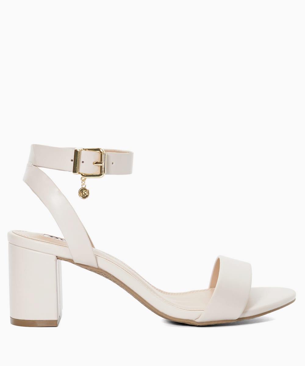 Memee Ecru Sandales pour pieds larges a talons carres mi hauts Dune London