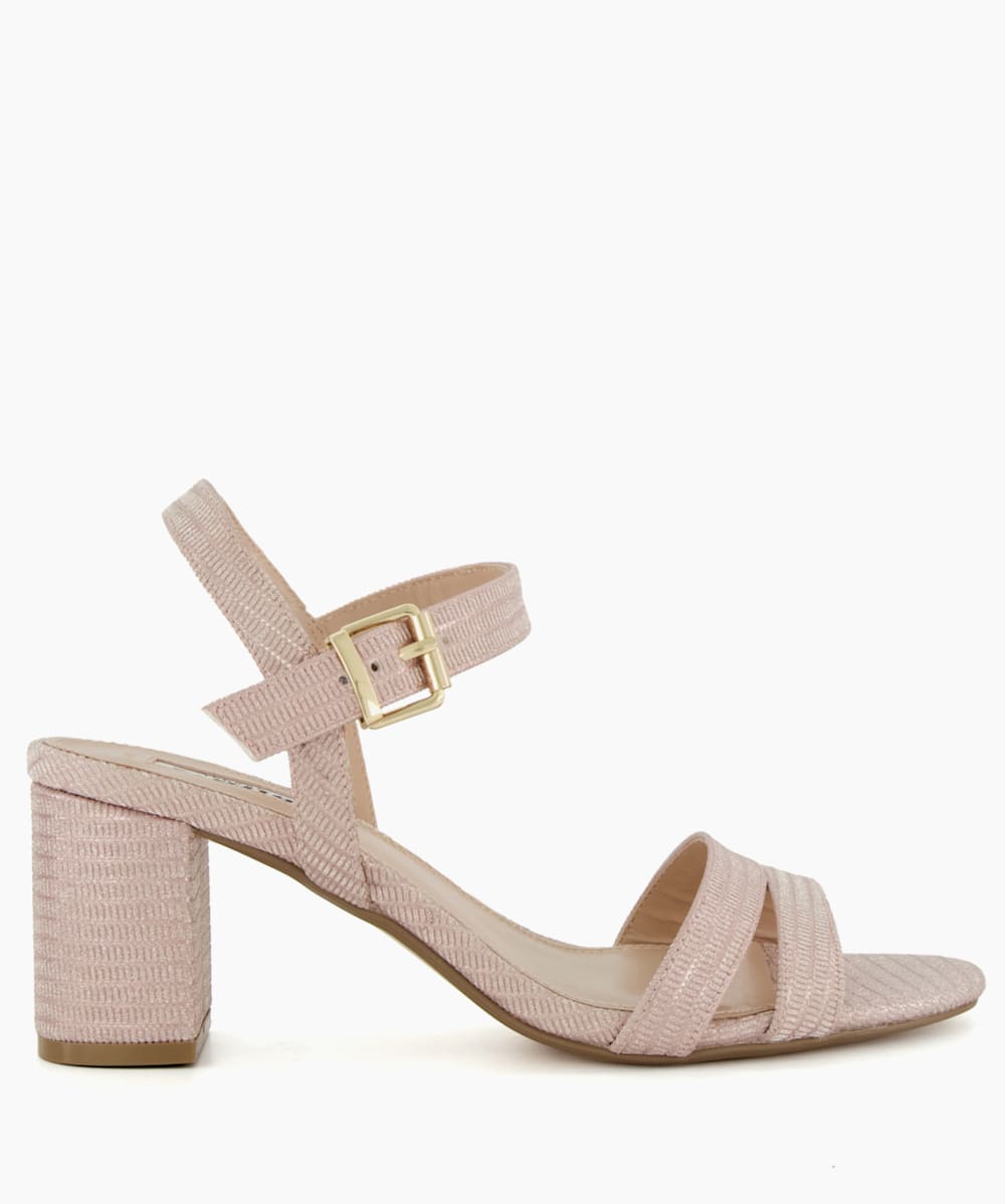 Merisa Rose Gold Wide Fit Mid Block Heel Sandals Dune London