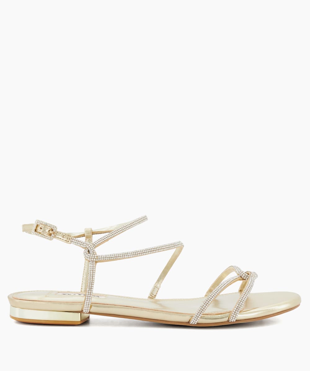 Dalinda champagne satin rhinestone flat sandals store