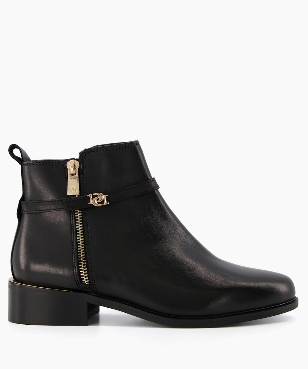 Dune raffi black leather studded zip front ankle boot store