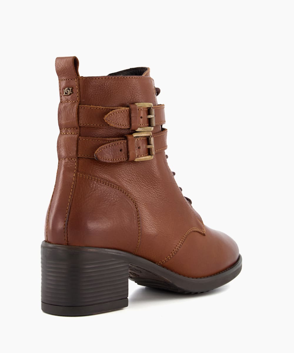 Paxan Tan Wide Fit Buckle Detail Ankle Boots Dune London