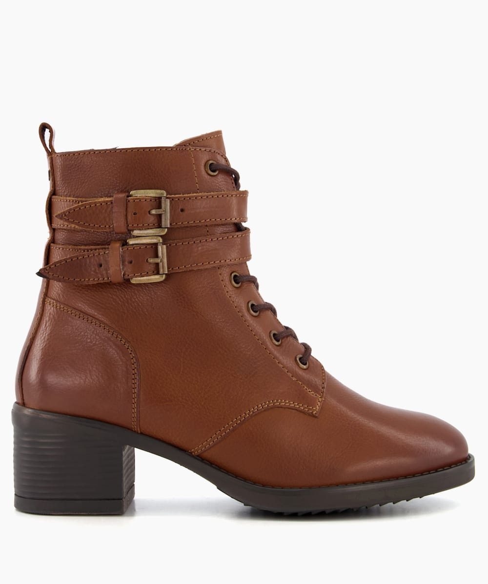 Paxan Tan Wide Fit Buckle Detail Ankle Boots Dune London