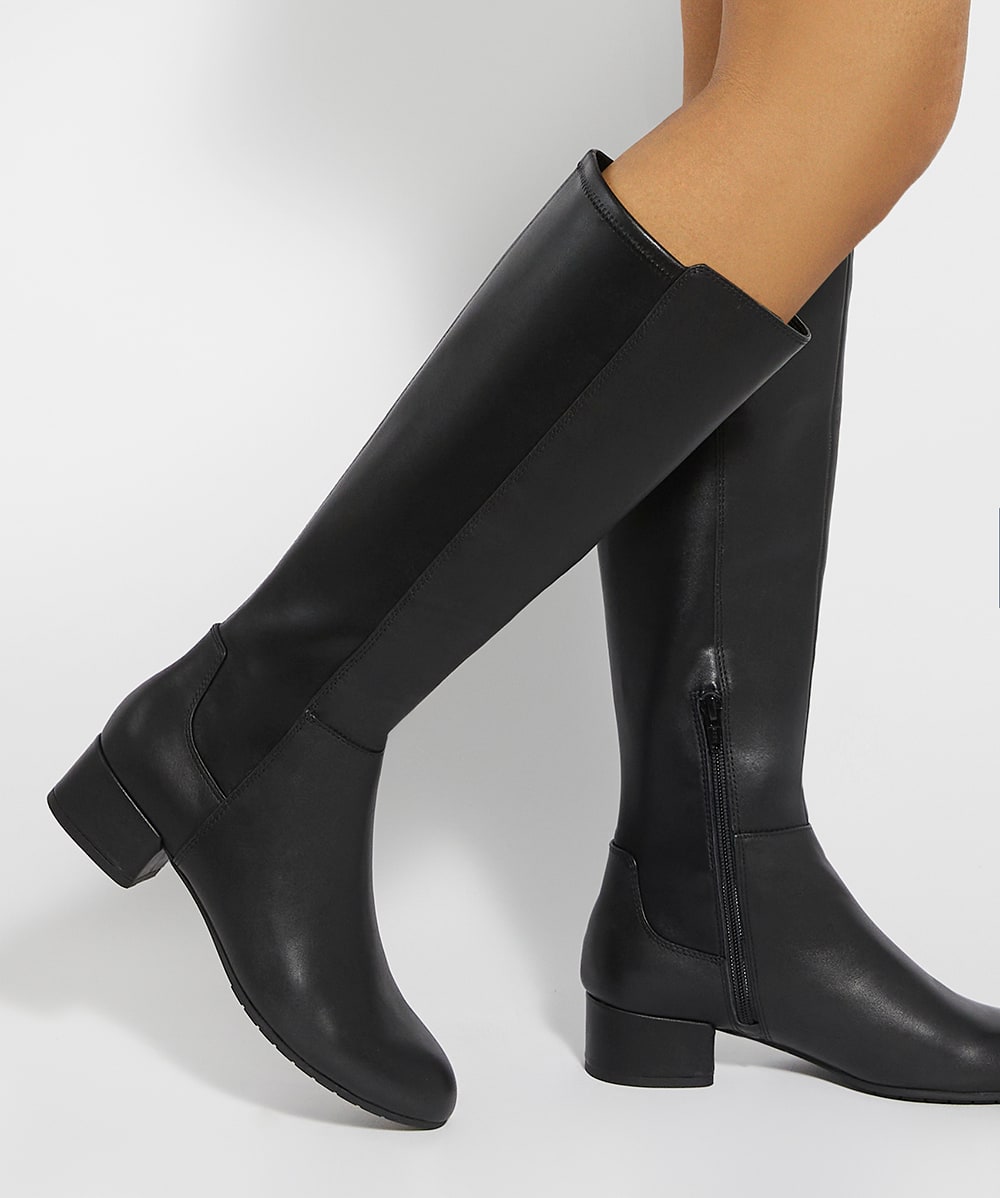 Black fitted knee high boots on sale