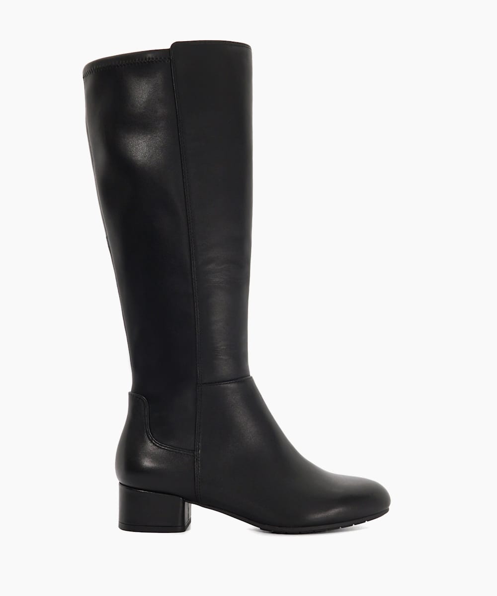Tayla Black Wide Fit Stretch Knee High Boots Dune London