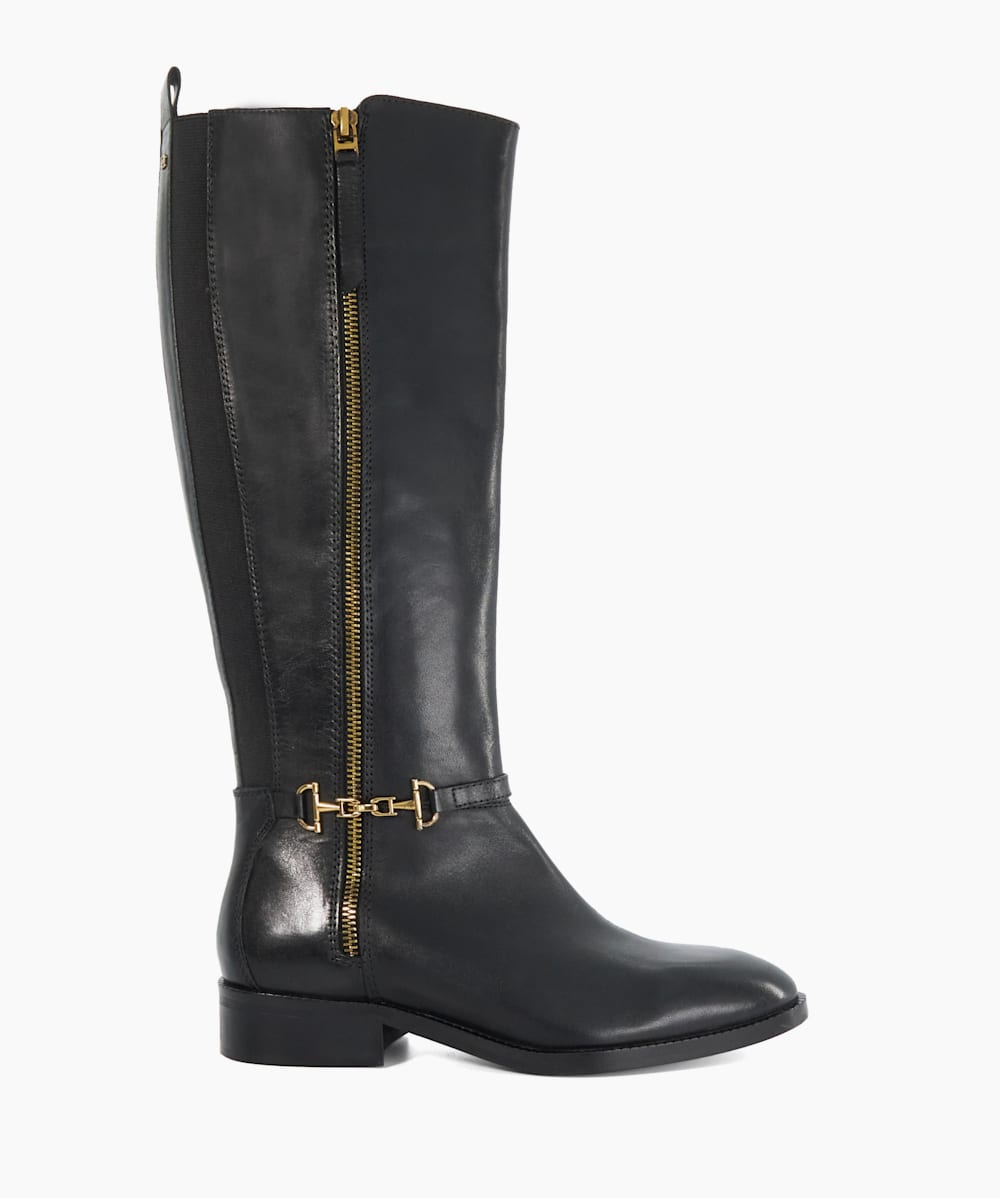 Taylyn Black Knee High Boots With Signature Buckle Detail Dune London