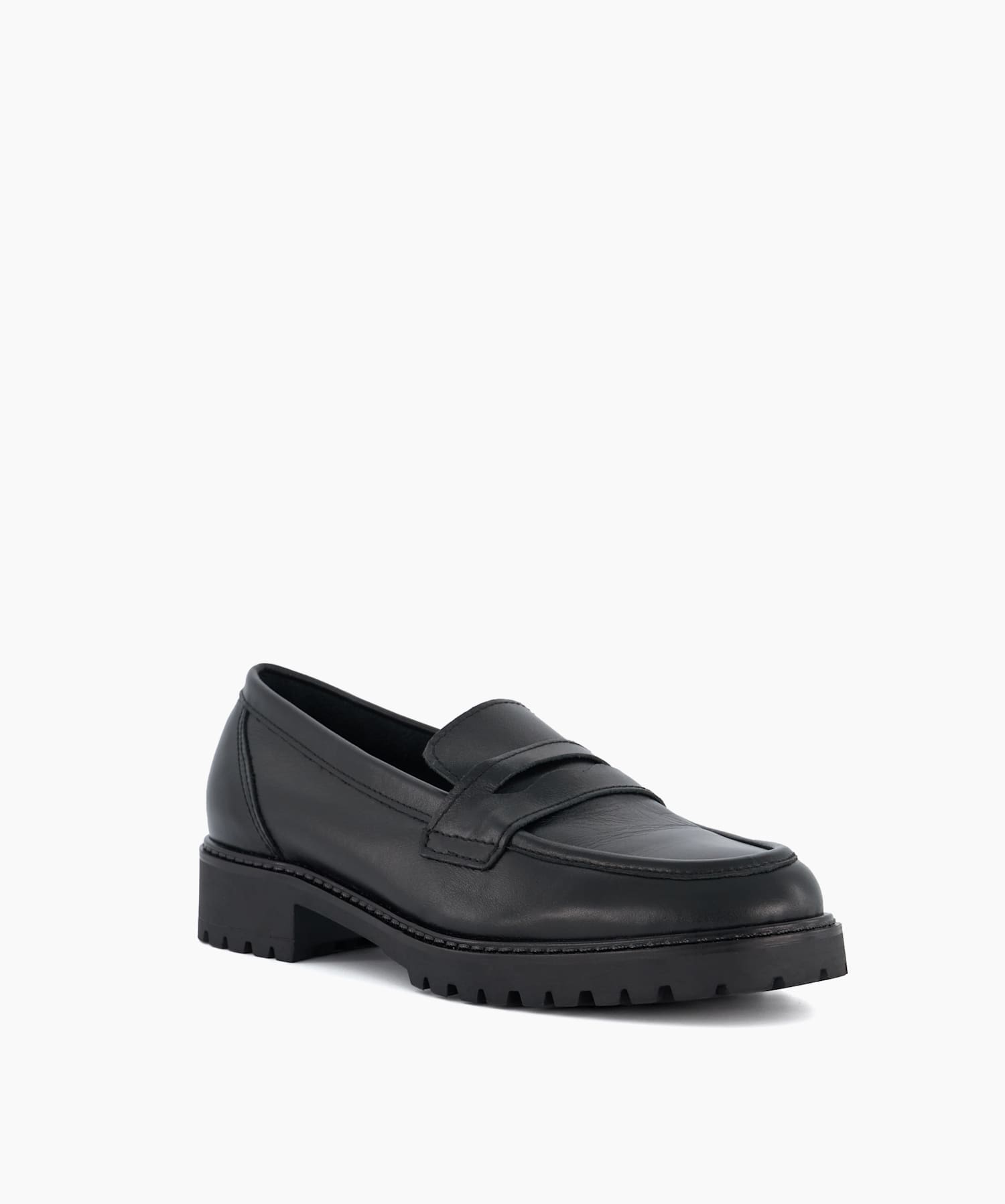 Gild Black Wide Fit Leather Cleated Penny Loafers Dune London
