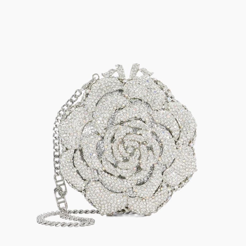 Bling Silver, Floral Diamante Embellished Clutch | Dune London