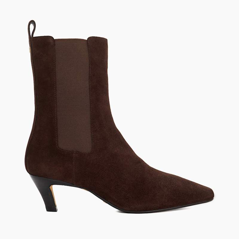 Odele Brown, Chiselled Toe Kitten Heel Chelsea Ankle Boots | Dune London