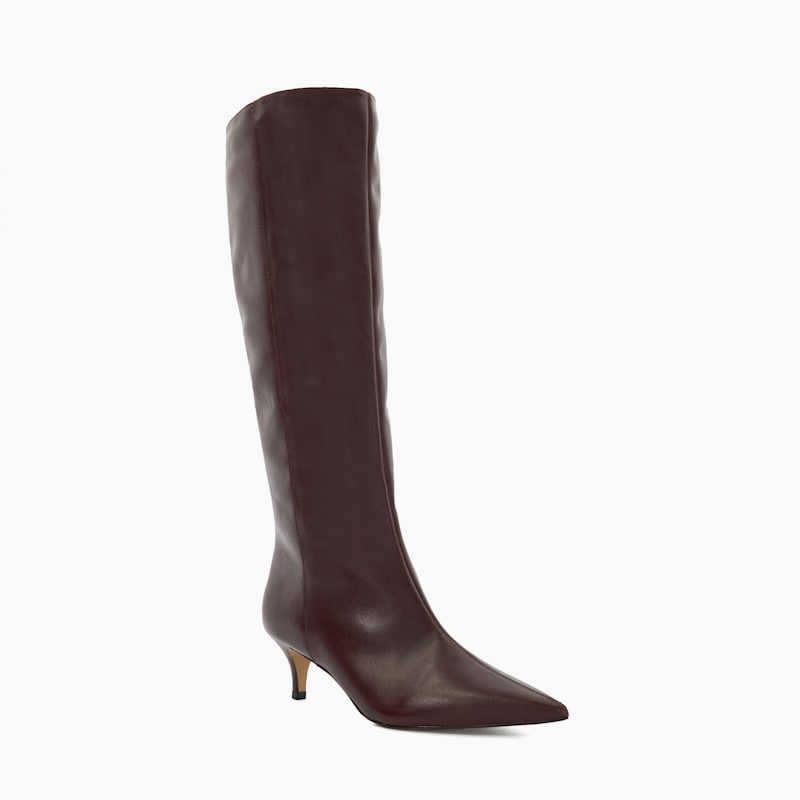 Smooth Dark Red, Kitten-Heeled Knee-High Boots | Dune London