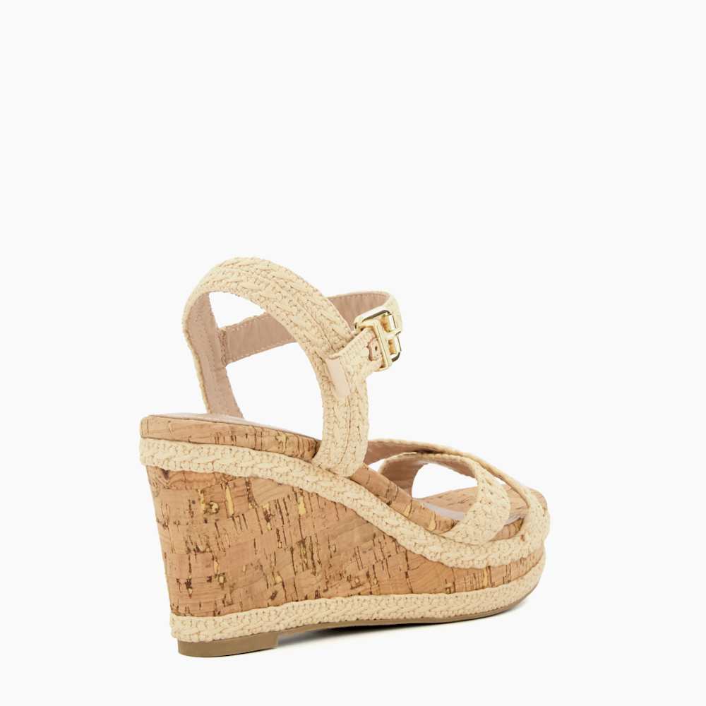 Kelisa Natural, Braided-Cross-Strap Cork-Wedge Sandals | Dune London