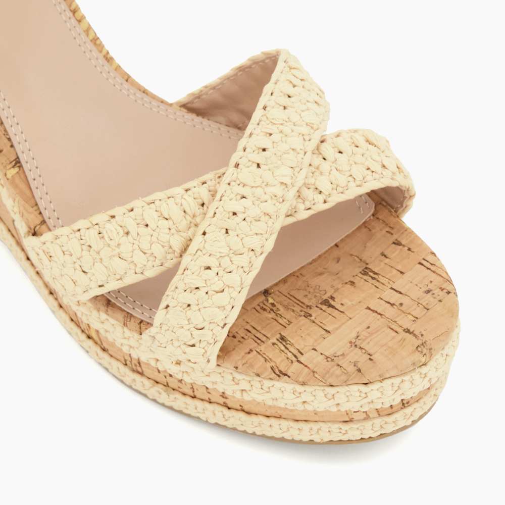 (取寄) デューンロンドン レディース  Dune London women Dune London Kelisa Natural Kelisa Natural, Braided-Cross-Strap Cork-Wedge Sandals | Dune London