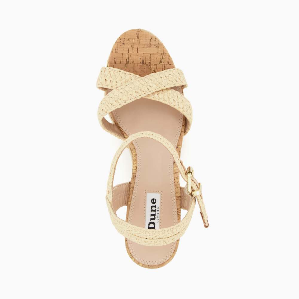 Kelisa Natural, Braided Cross Strap Cork Wedge Sandals | Dune London