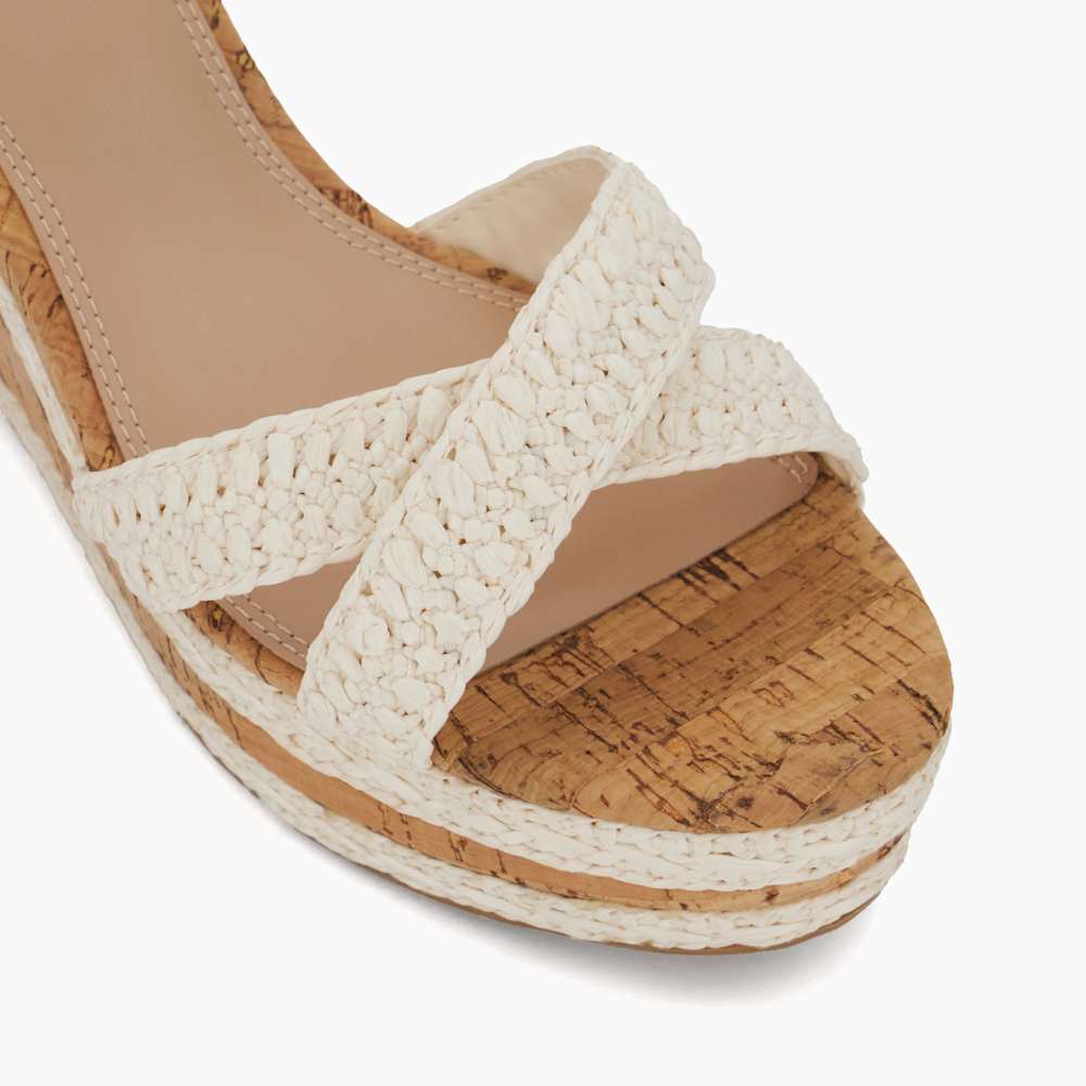 (取寄) デューンロンドン レディース  Dune London women Dune London Kelisa White Kelisa White, Braided-Cross-Strap Cork-Wedge Sandals | Dune London