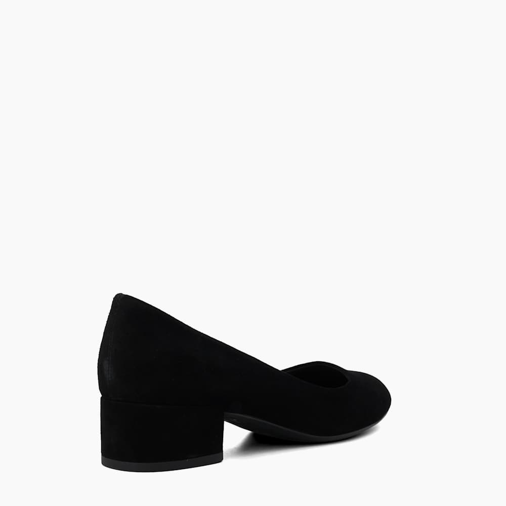 Bracket Black, Comfort Suede Block-Heeled Courts | Dune London