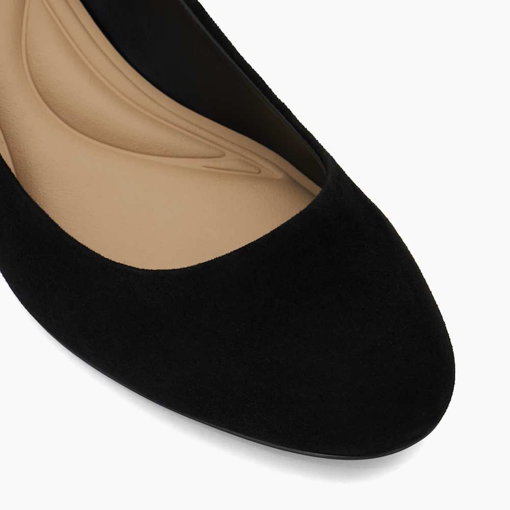 Bracket Black, Comfort Suede Block-Heeled Courts | Dune London
