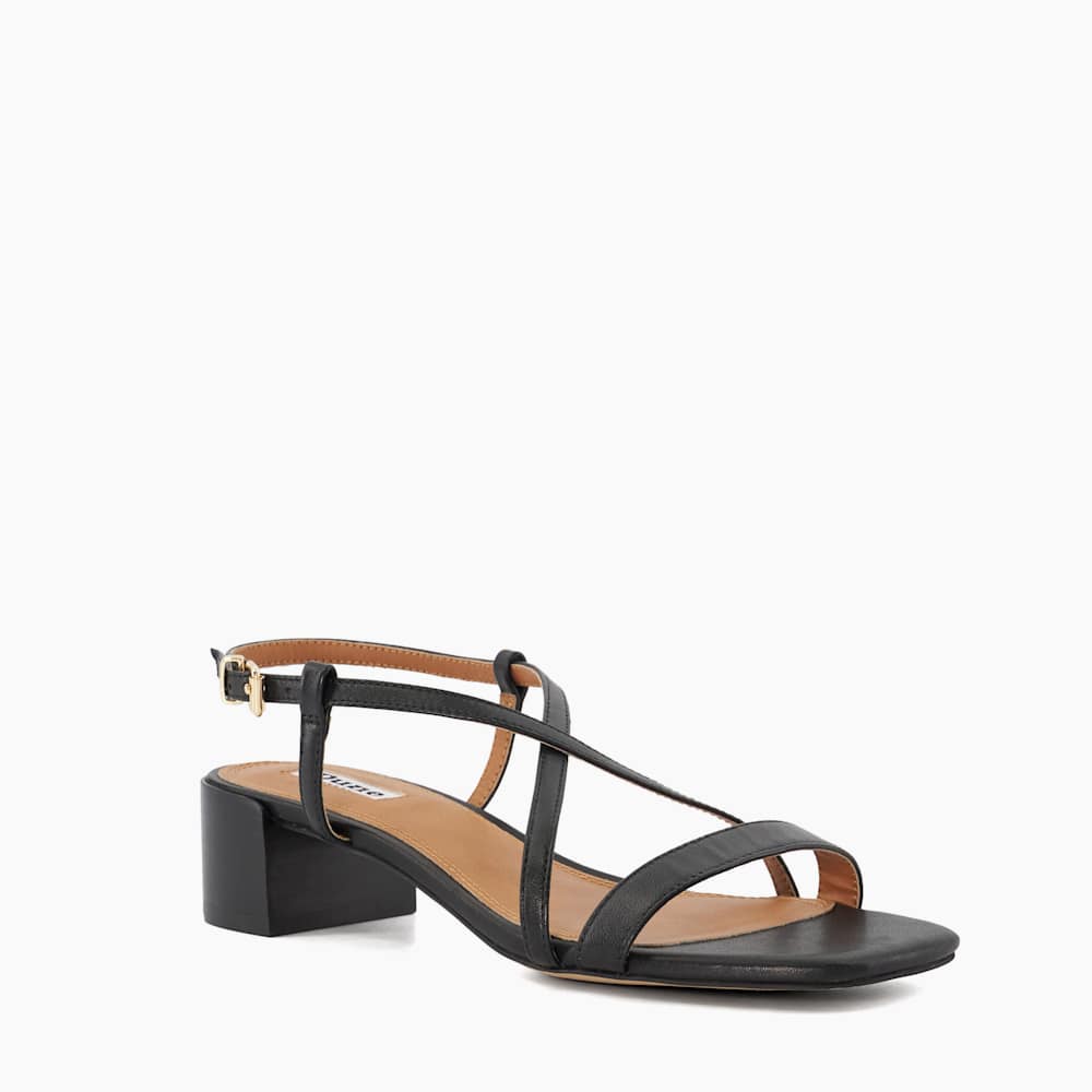 Jaskell Black, Leather Low Block Heel Sandals | Dune London