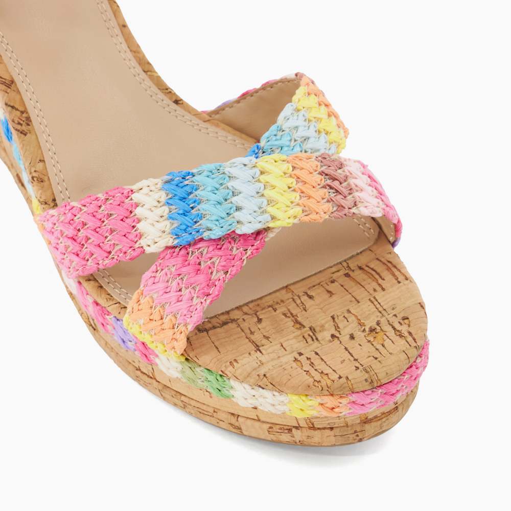 Kelisa Multi, Braided Cross Strap Cork Wedge Sandals | Dune London