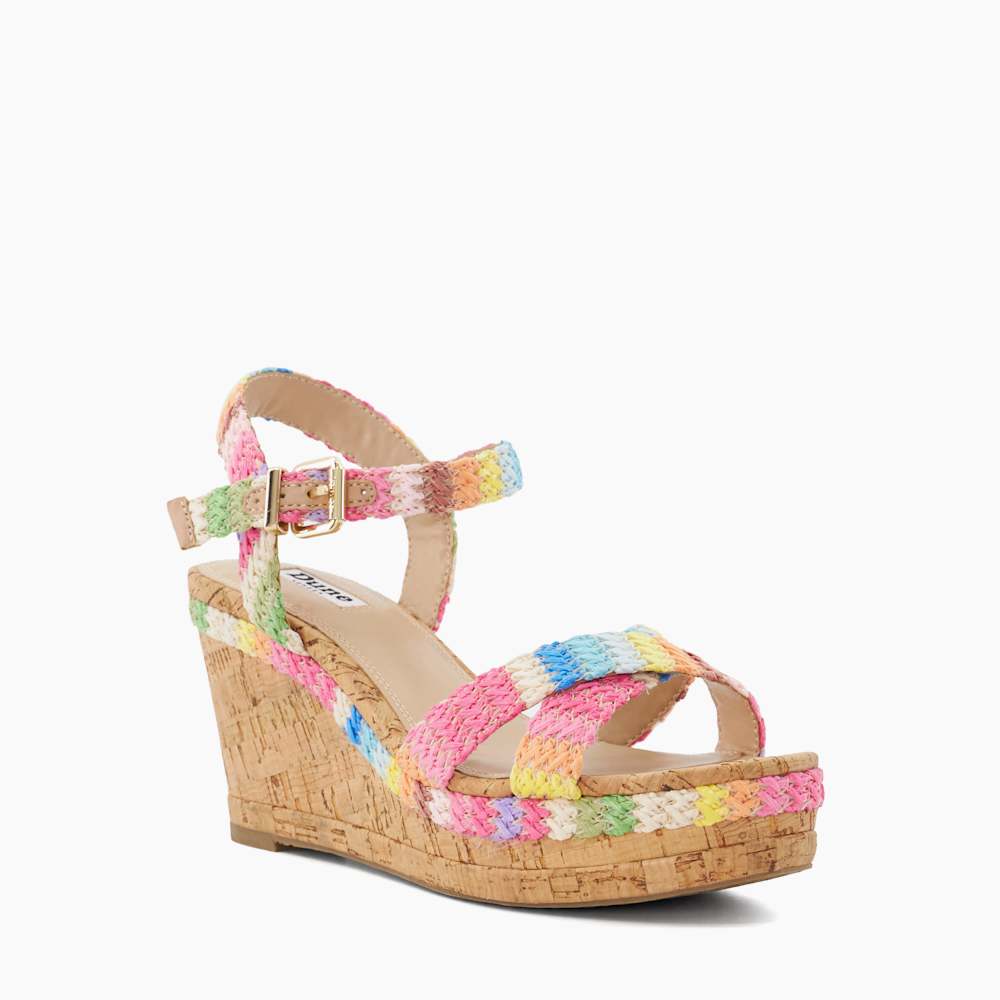 Kelisa Multi, Braided Cross Strap Cork Wedge Sandals | Dune London