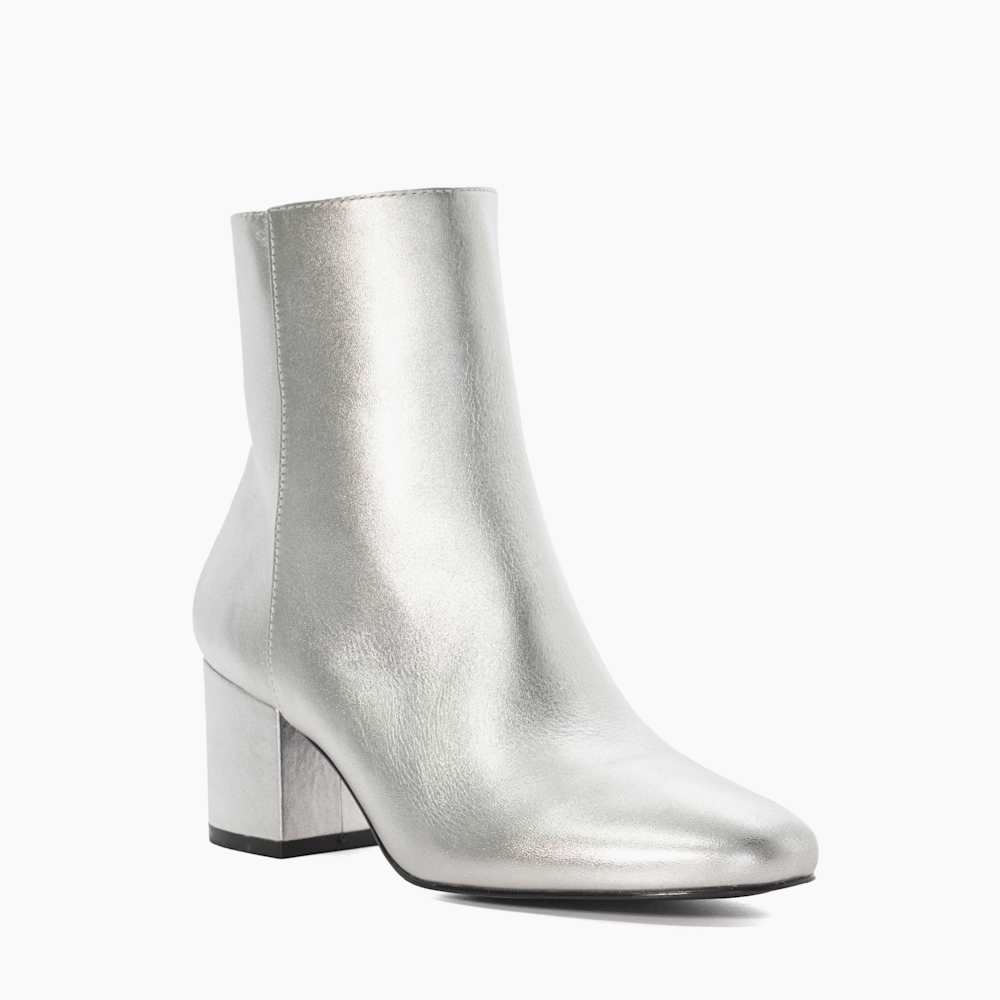 Women's Heeled Faux Leather Ankle Boots - Decorative Silver Zipper, Block Heel, UK Sizes 3-8