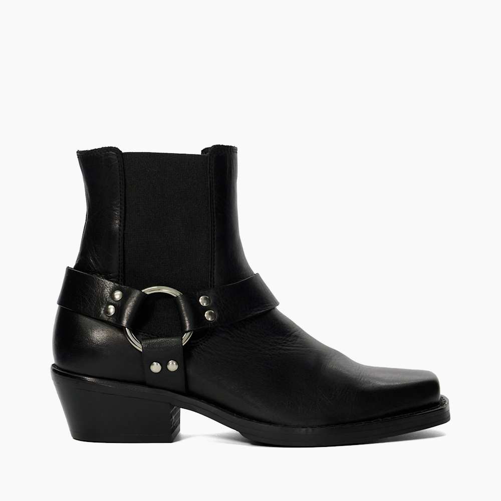 Black GENUINE Leather Black Biker Boots with Harness accents, men\'s8.5 women 10 Outlaw Biker Harness Boot | Stetson main image 4