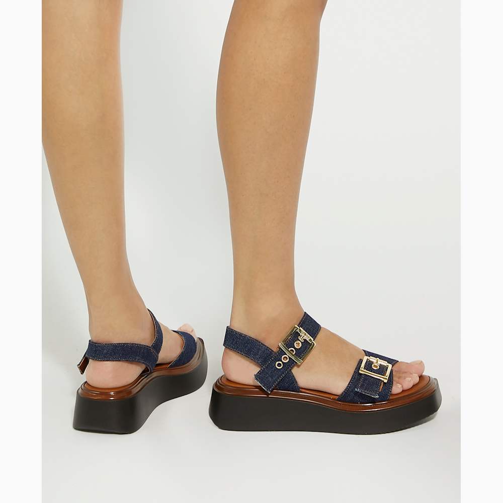Loells Navy, Casual Flatform Sandals | Dune London